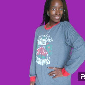 PatPat Men's "Have a holly jolly Christmas pj pajamas top in gray, white green L